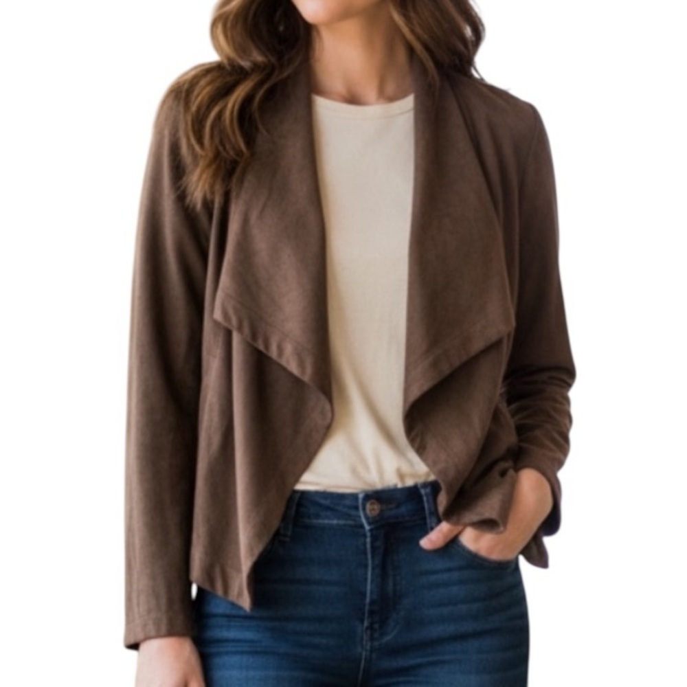 Abbeline Faux Suede Drape Front Jacket